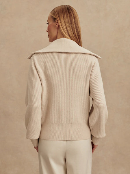 The Enrico Zip Through Knit Jacket - Silver Birch