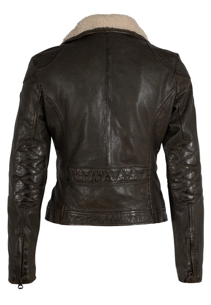 The Olive Leather Shearling Collar Jacket