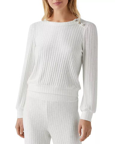 The Emery Puff Sleeve Rib Top with Button Detail