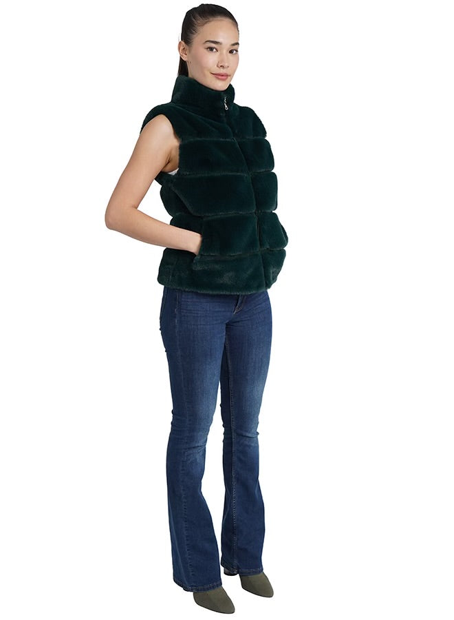 The Vince Faux Fur Vest Emerald