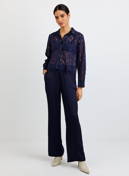B2233-J73-300 - LACE CONTRAST BUTTON DOWN