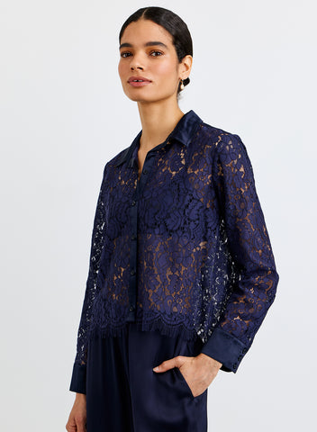 B2233-J73-300 - LACE CONTRAST BUTTON DOWN