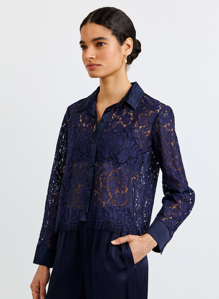 B2233-J73-300 - LACE CONTRAST BUTTON DOWN