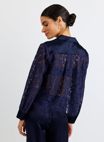 B2233-J73-300 - LACE CONTRAST BUTTON DOWN