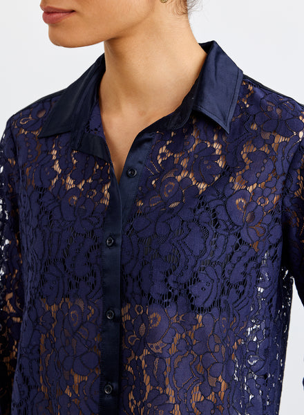 B2233-J73-300 - LACE CONTRAST BUTTON DOWN