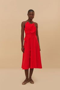 RED GARDEN SLEEVELESS MIDI DRESS