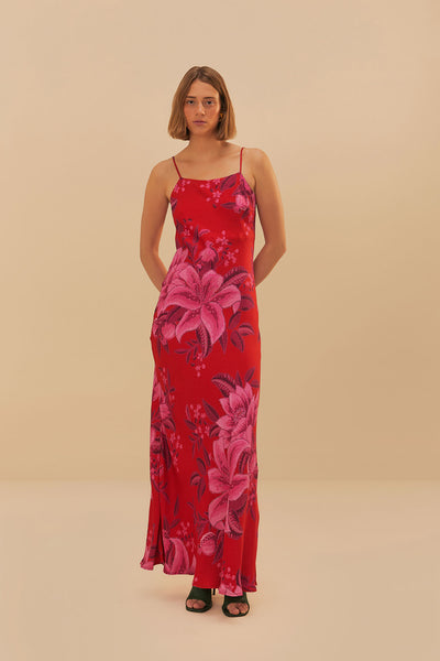 SUMMER FRUIT RED MAXI SLIP DRESS