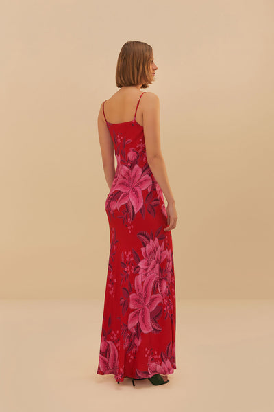 SUMMER FRUIT RED MAXI SLIP DRESS