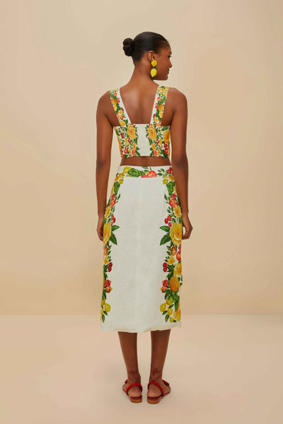 PICNIC FLOWERS OFF-WHITE BUTTONNED MIDI SKIRT