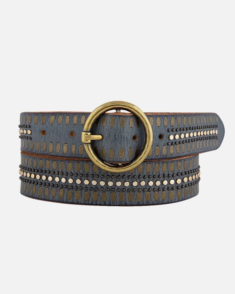 The Soraya | Studded Leather Belt With Gold Round Buckle