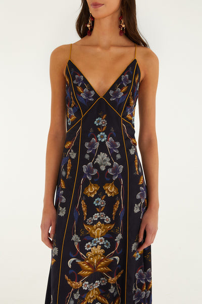 GOLDEN NATURE NAVY BLUE MAXI SLIP DRESS