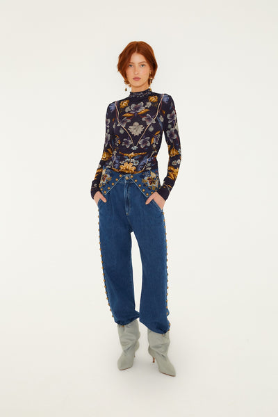 GOLDEN NATURE NAVY BLUE JERSEY BLOUSE