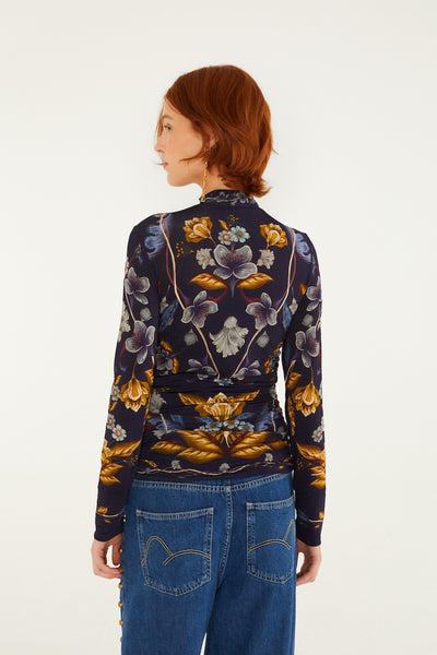 GOLDEN NATURE NAVY BLUE JERSEY BLOUSE