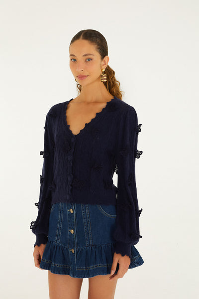 RICHILIEU 3D BUTERFLIES ARTISANAL KNIT CARDIGAN NA