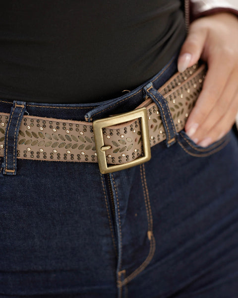 The Ezra | Studded Leather Belt With Square Buckle