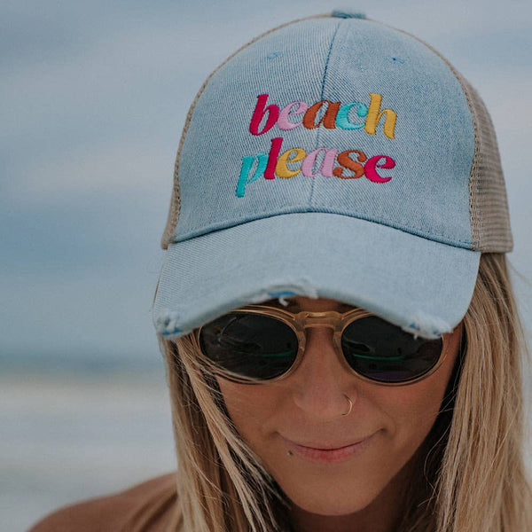 Beach Please (LOWERCASE) Trucker Hat: Black