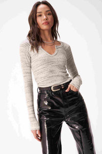 The Haleigh Notch Neck Marled Rib Long Sleeve