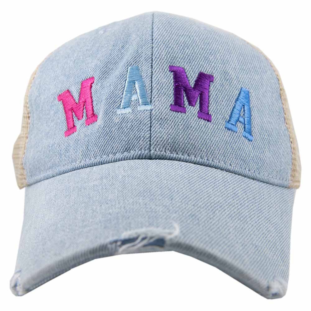 MAMA (Multicolored) Denim Trucker Hat: Denim Blue