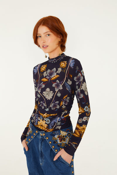 GOLDEN NATURE NAVY BLUE JERSEY BLOUSE