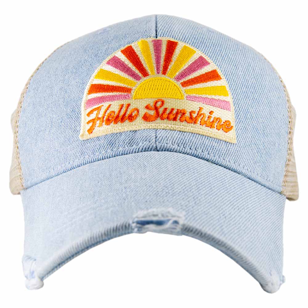 Hello Sunshine Patch Denim Trucker Hat: Denim Blue