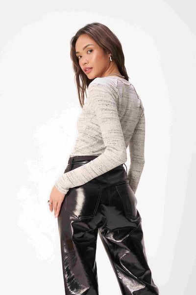 The Haleigh Notch Neck Marled Rib Long Sleeve