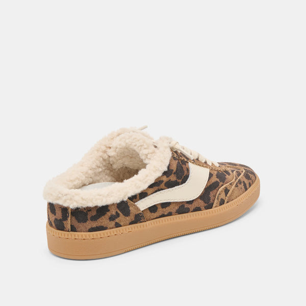 The Notice Slide Plush Sneakers Brown Leopard Printed Suede