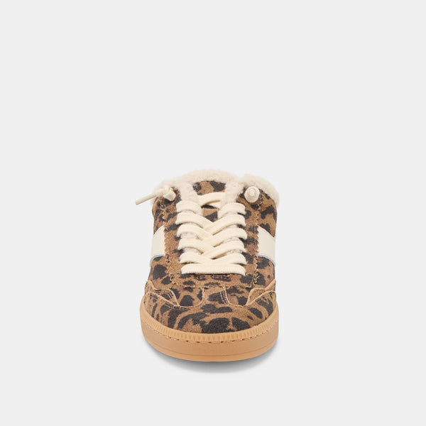 The Notice Slide Plush Sneakers Brown Leopard Printed Suede