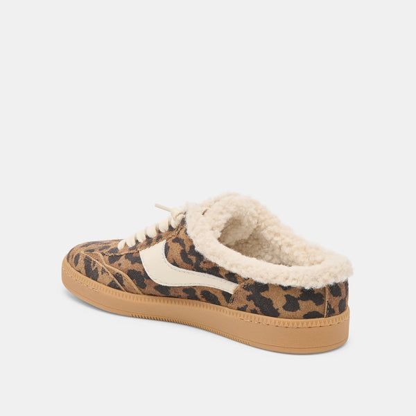 The Notice Slide Plush Sneakers Brown Leopard Printed Suede