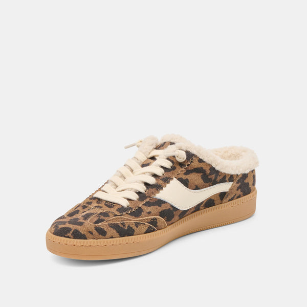 The Notice Slide Plush Sneakers Brown Leopard Printed Suede