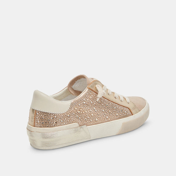 The Zina Gold Suede Crystal Sneaker