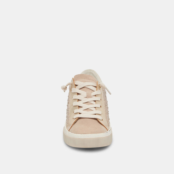 The Zina Gold Suede Crystal Sneaker