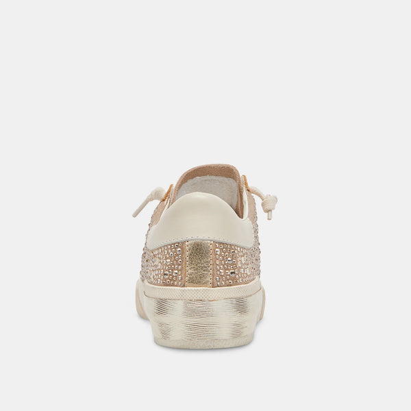 The Zina Gold Suede Crystal Sneaker