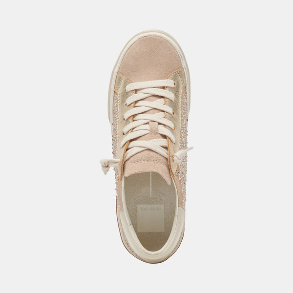 The Zina Gold Suede Crystal Sneaker