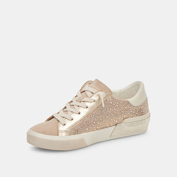 The Zina Gold Suede Crystal Sneaker