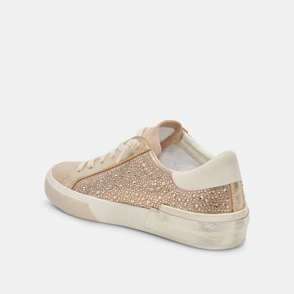 The Zina Gold Suede Crystal Sneaker