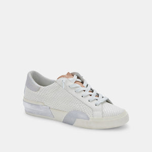 The Zina White Embossed Leather Sneaker