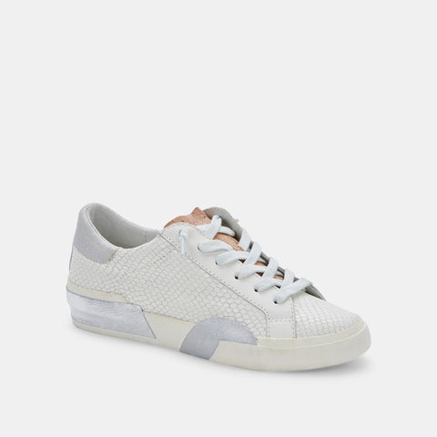 The Zina White Embossed Leather Sneaker
