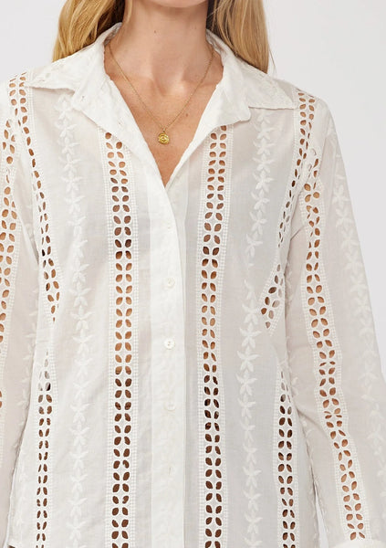 The Coastal Embroidered Eyelet Button Down