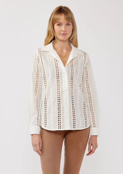 The Coastal Embroidered Eyelet Button Down