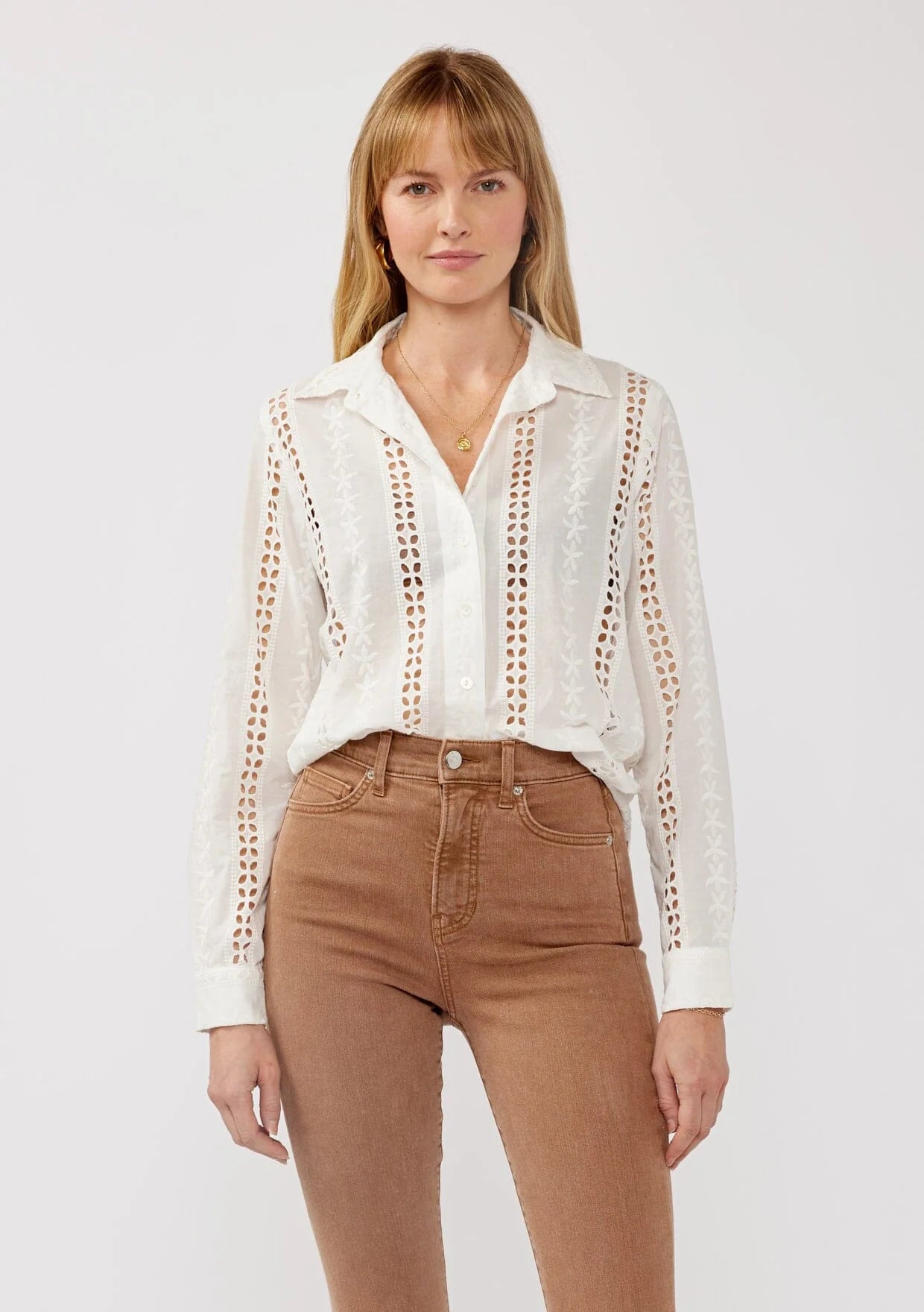 The Coastal Embroidered Eyelet Button Down