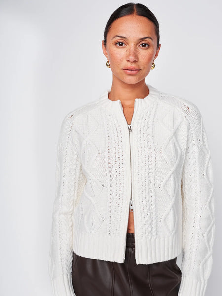 The Cable Zip Front Cardigan Sweater in White