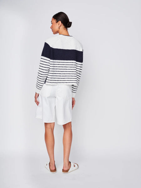 The Sailor Stripe Pullover Sweater in White/New Navy