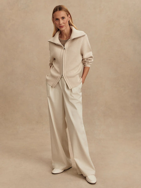 The Enrico Zip Through Knit Jacket - Silver Birch