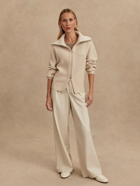 The Enrico Zip Through Knit Jacket - Silver Birch