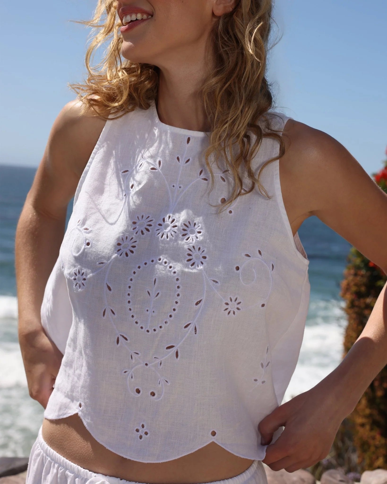 The Eyelet Embroidered Tank - White