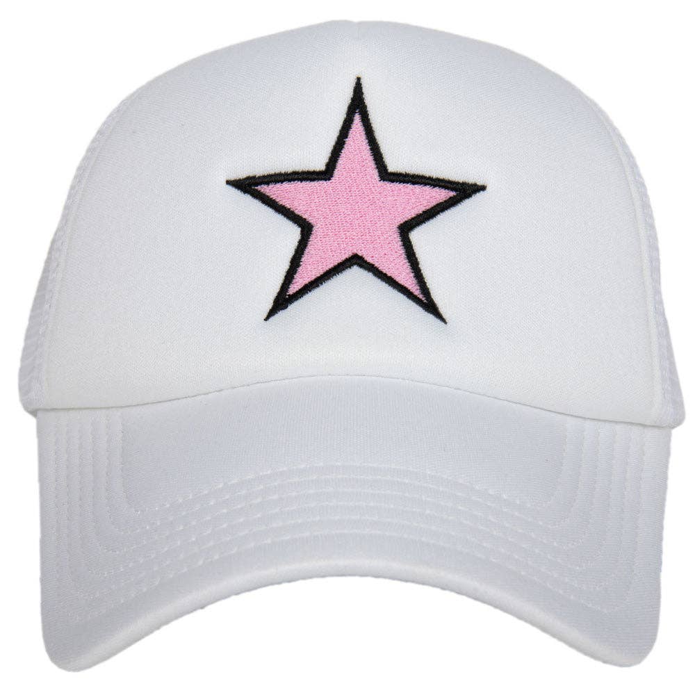Pink Star Trucker Hat (White Foam): White