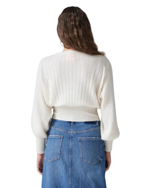 The Prague Cashmere Balloon Sleeve Top - Organic White