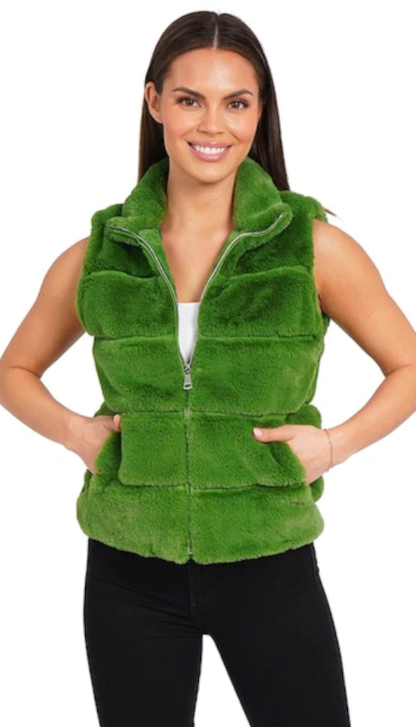 The Lucky Green Faux Fur Vest