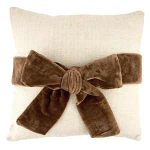 The Velvet Bow Pillow - Light Brown