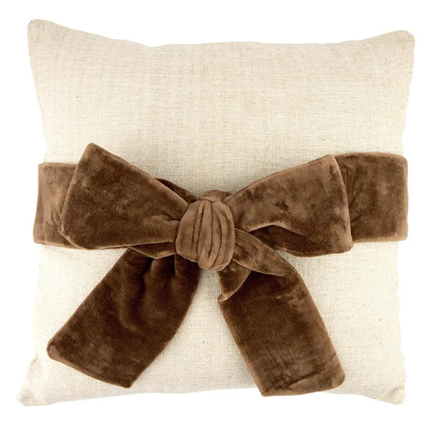 The Velvet Bow Pillow - Light Brown